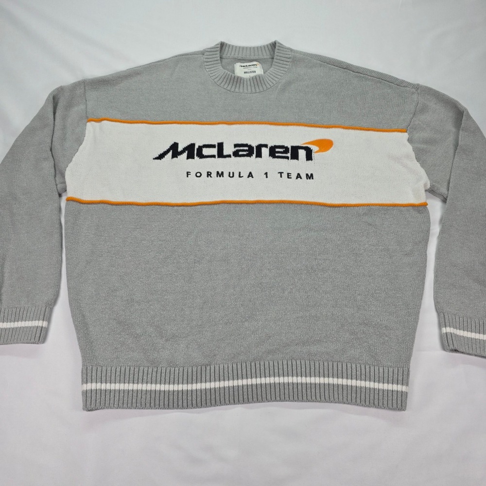 Hollister McLaren Formula 1 Team Gray Boxy Fit Knit Sweater Mens Large F1 Racing